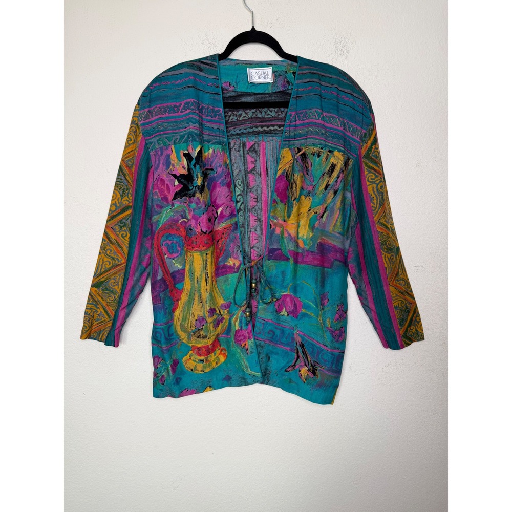 VTG Casual Corner Rayon 2pc Set 8 10 Teal Floral Poetcore Boho Artsy Festival - Picture 8 of 16